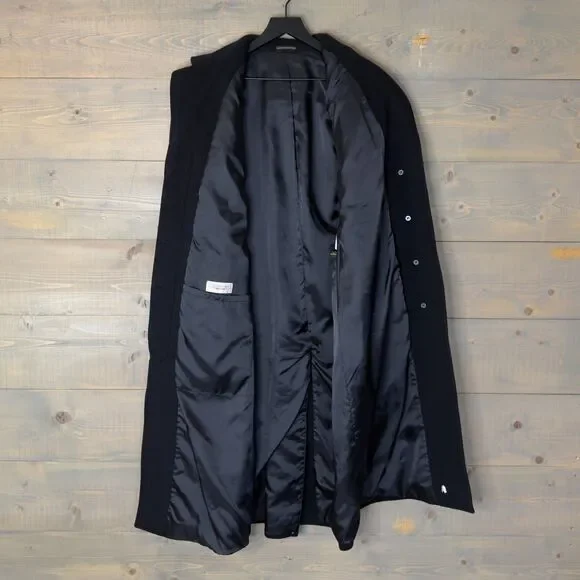 Vintage Jacob Siegel Black Wool Flannel Long Black Coat Sz Missy 12 - Picture 3 of 6